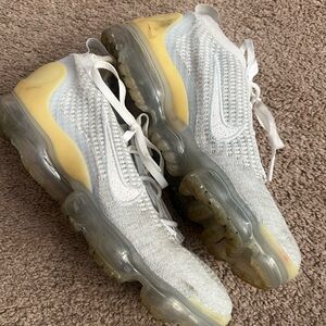 Nike White and Yellow Air VaporMax Sneakers